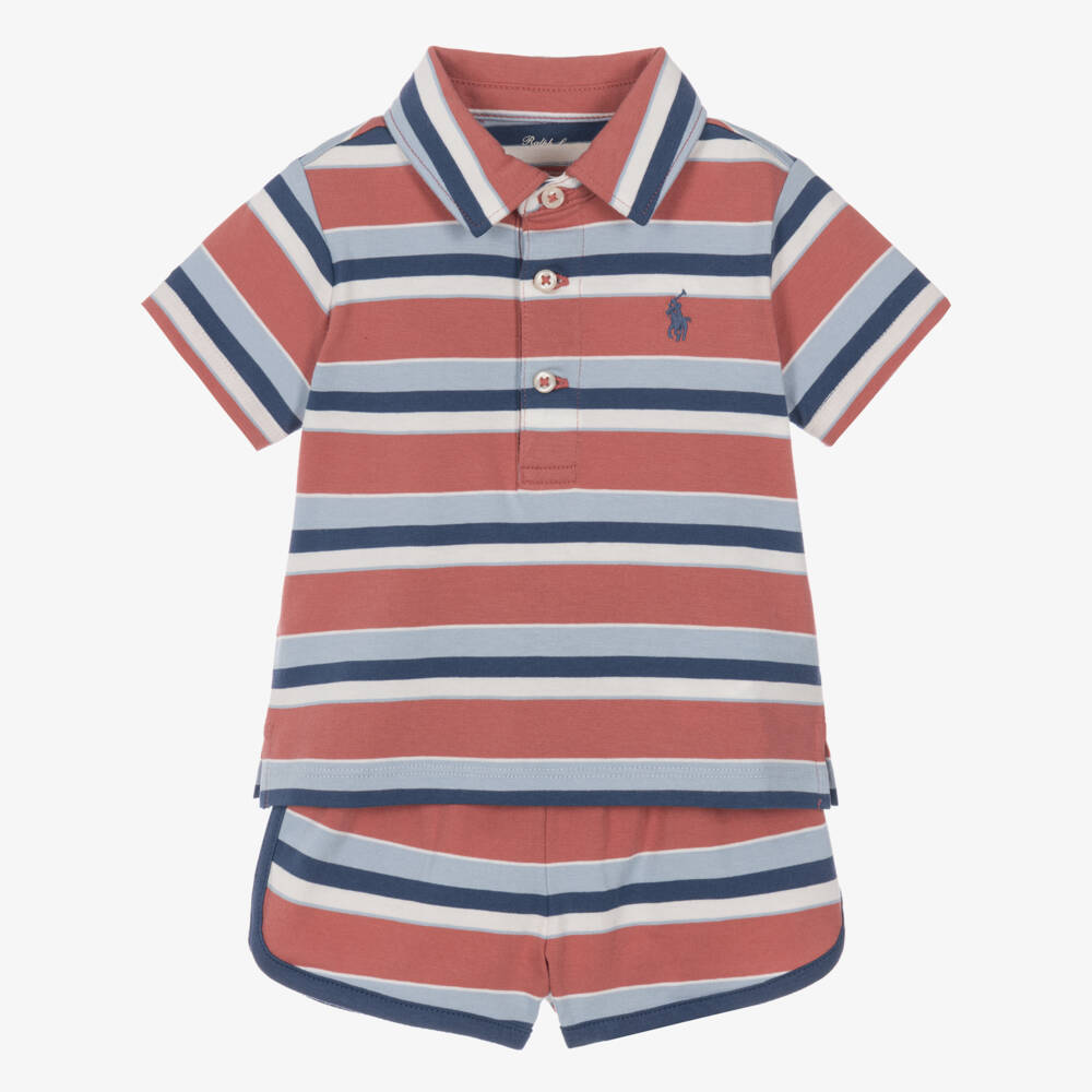 Ralph Lauren-Baby Boys Red & Blue Striped Cotton Shorts Set | Childrensalon