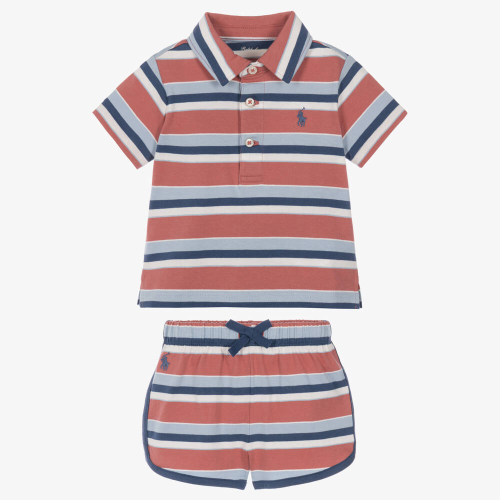 Ralph Lauren-Baby Boys Red & Blue Striped Cotton Shorts Set | Childrensalon