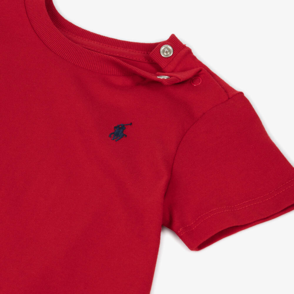 Ralph Lauren-تيشيرت بشعار المهر قطن لون أحمر للأولاد الرضع | Childrensalon