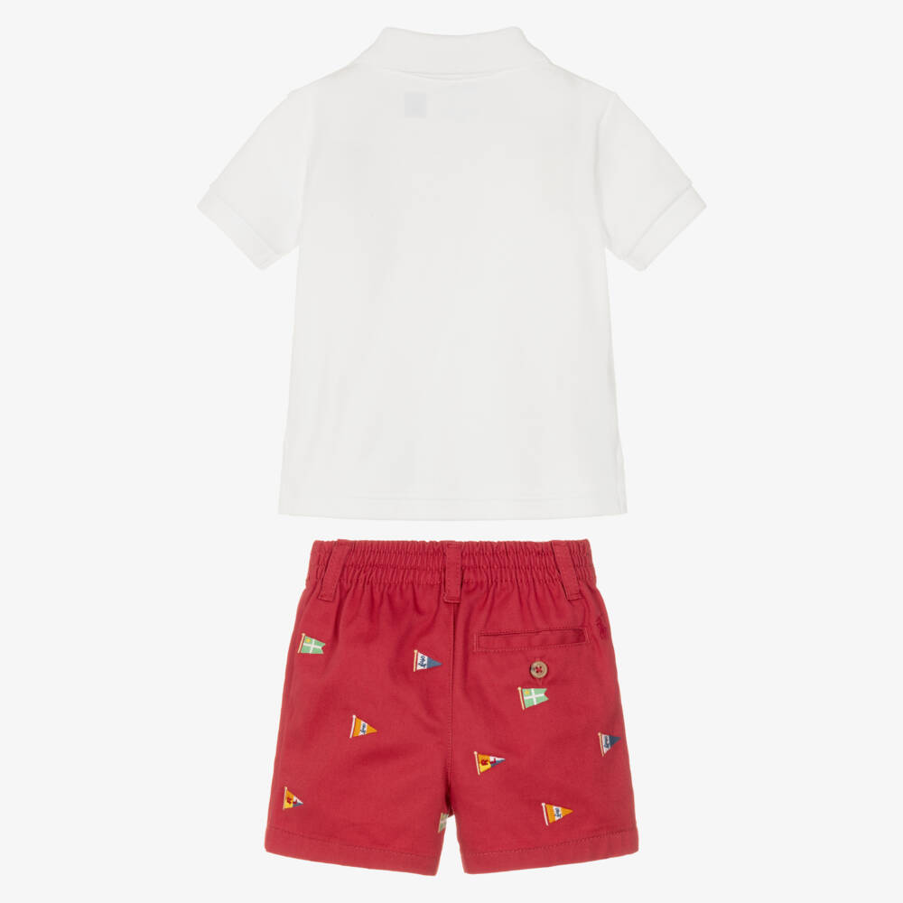 Ralph Lauren-Baby Boys Red Cotton Shorts Set with Embroidered Polo Bear | Childrensalon