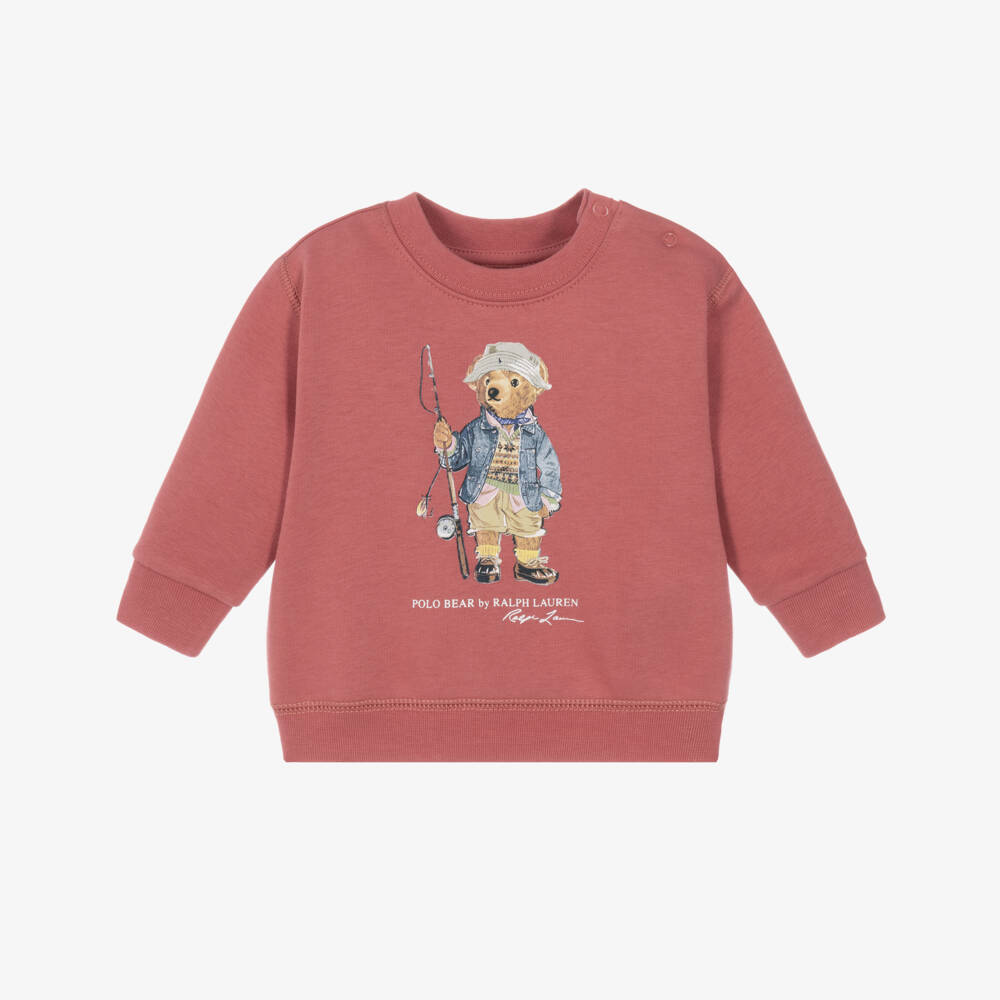Ralph Lauren-Baby Boys Red Cotton Sweatshirt with Fishing Polo Bear | Childrensalon
