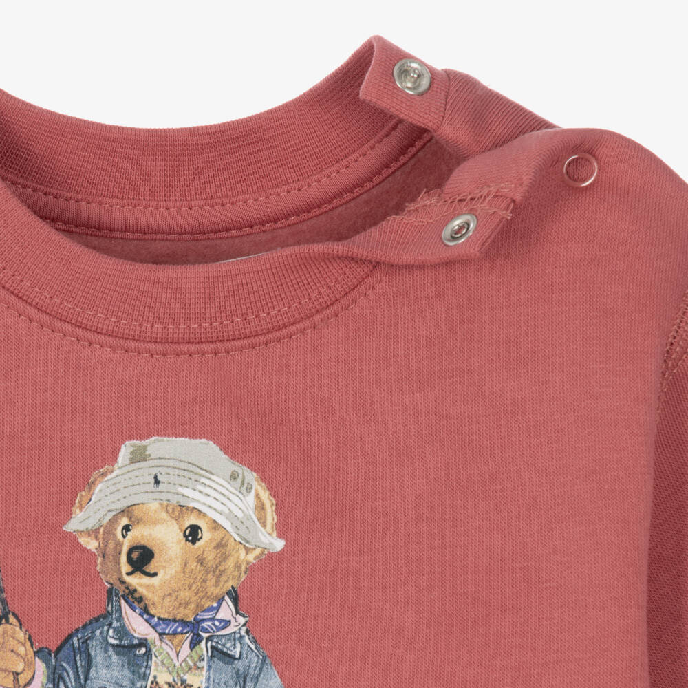 Ralph Lauren-Baby Boys Red Cotton Sweatshirt with Fishing Polo Bear | Childrensalon
