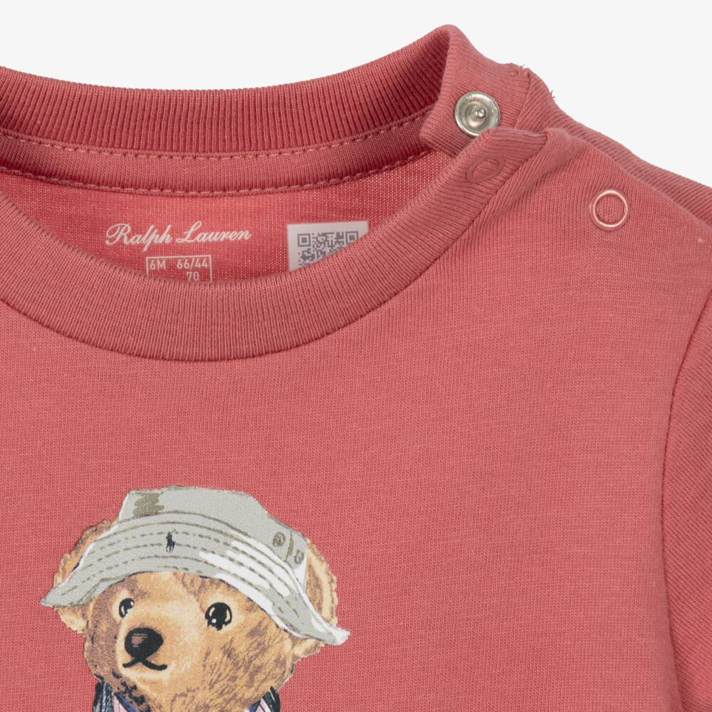 Ralph Lauren-Baby Boys Red Cotton T-Shirt with Fishing Polo Bear | Childrensalon