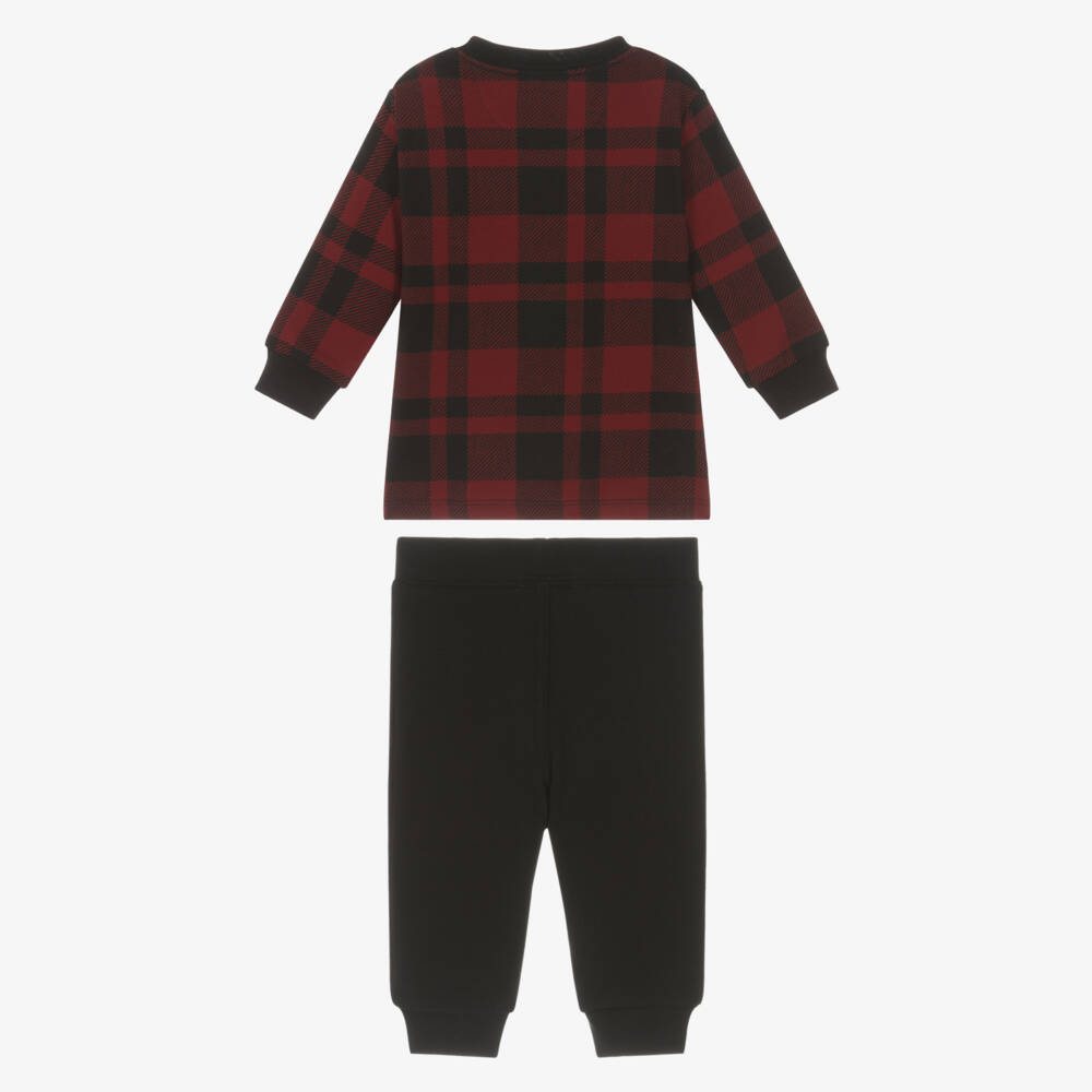 Ralph Lauren-Baby Boys Red Tartan Trouser Set with Sledging Polo Bear | Childrensalon