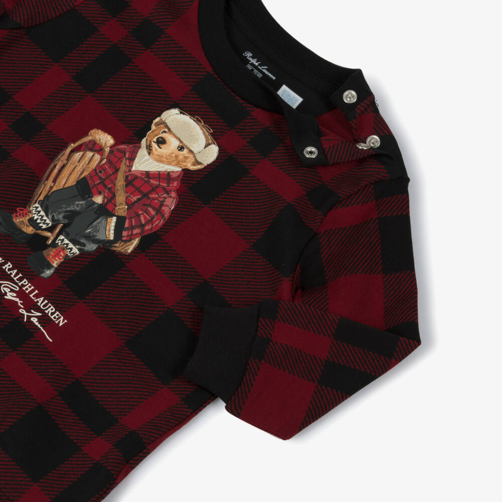 Ralph Lauren-Baby Boys Red Tartan Trouser Set with Sledging Polo Bear | Childrensalon