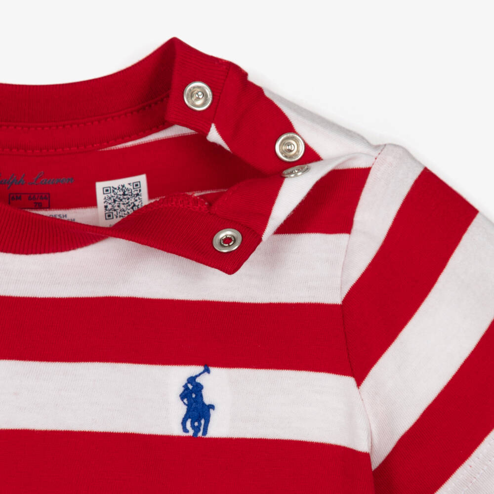 Ralph Lauren-Baby Boys Red & White Stripe Cotton T-Shirt | Childrensalon