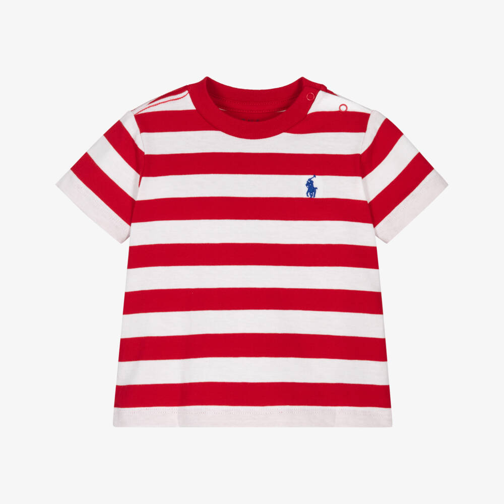 Ralph Lauren-Baby Boys Red & White Stripe Cotton T-Shirt | Childrensalon