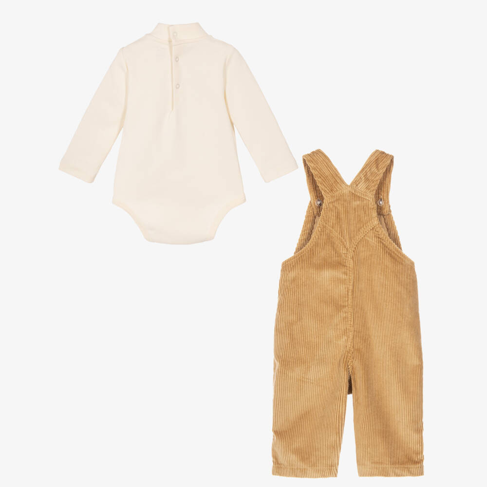 Ralph Lauren-Baby Boys Sand Beige Corduroy Dungaree Set | Childrensalon