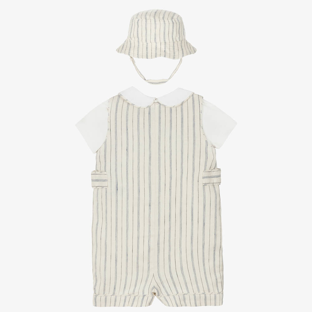 Ralph Lauren-Baby Boys Striped Beige Dungaree Set | Childrensalon