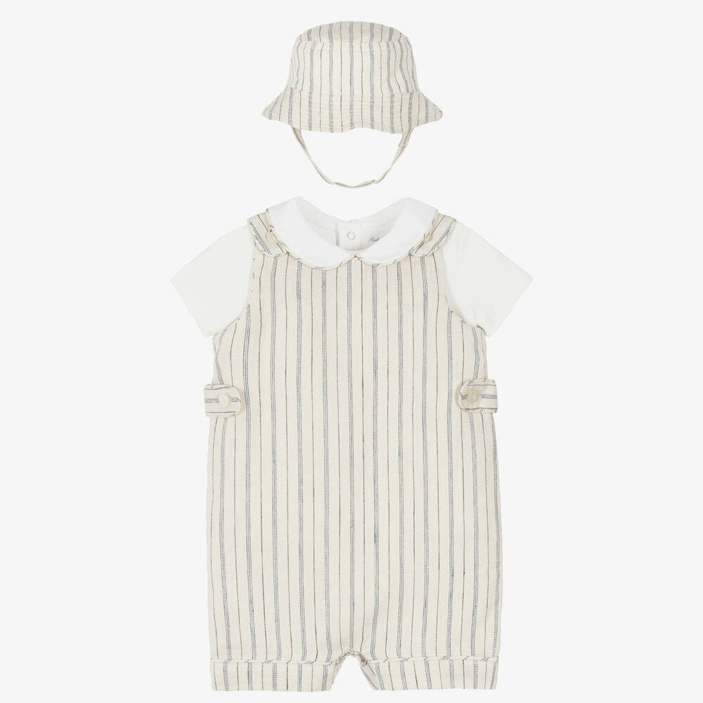 Ralph Lauren-Baby Boys Striped Beige Dungaree Set | Childrensalon