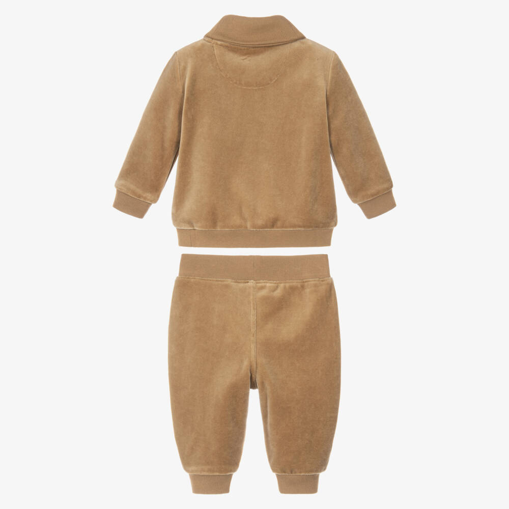 Ralph Lauren-Baby Boys Tracksuit in Beige Velour | Childrensalon