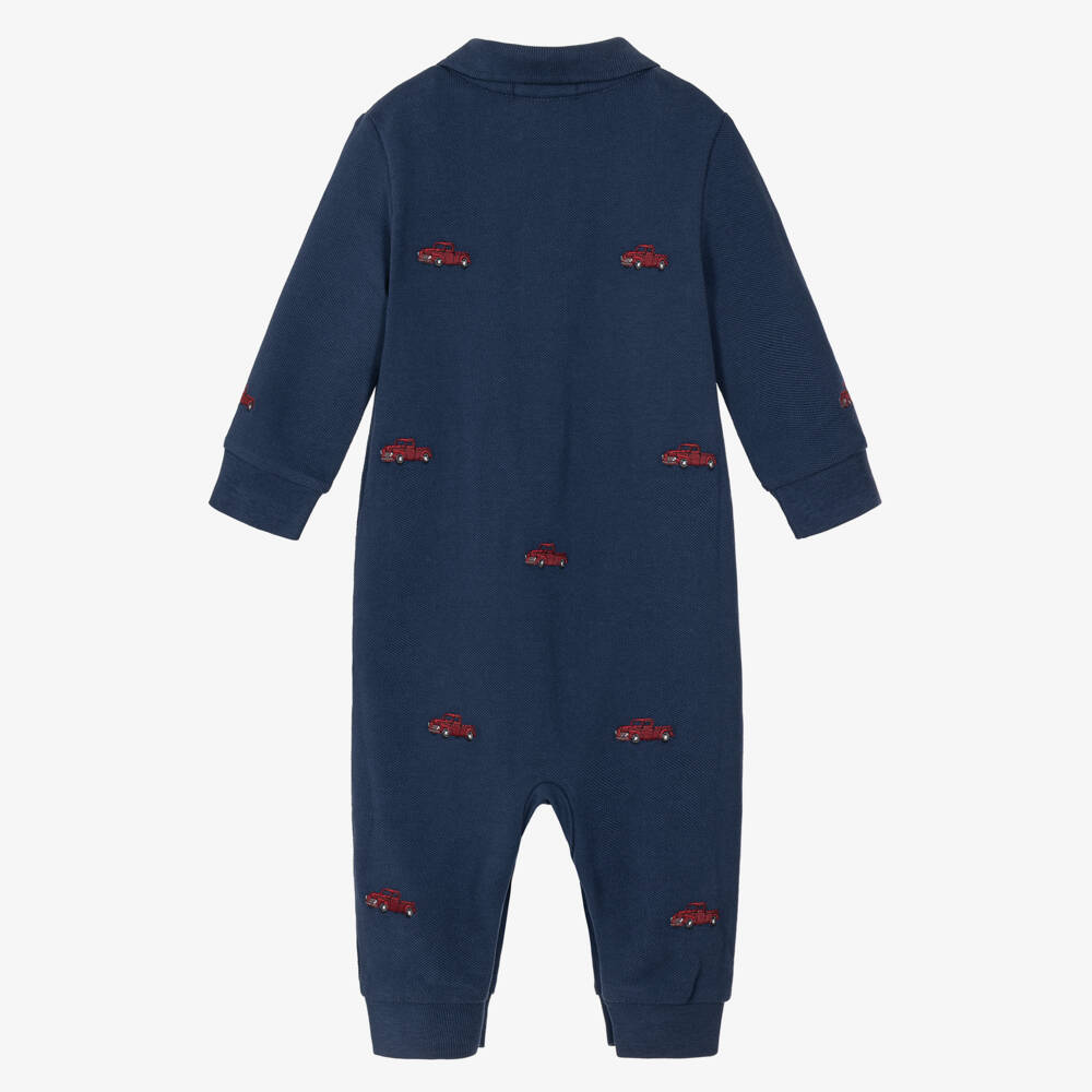 Ralph Lauren-Baby Boys Truck Embroidered Romper in Navy Blue | Childrensalon