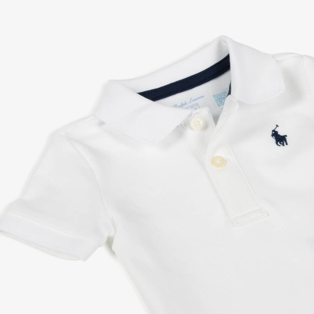 Ralph Lauren-Baby Boys White Cotton Bodysuit With Collar | Childrensalon