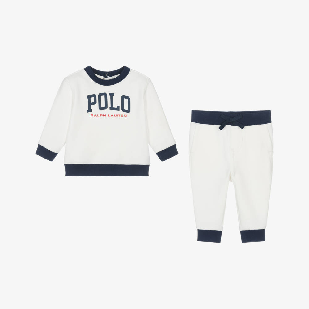 Ralph Lauren-Baby Boys White Cotton Polo Tracksuit | Childrensalon