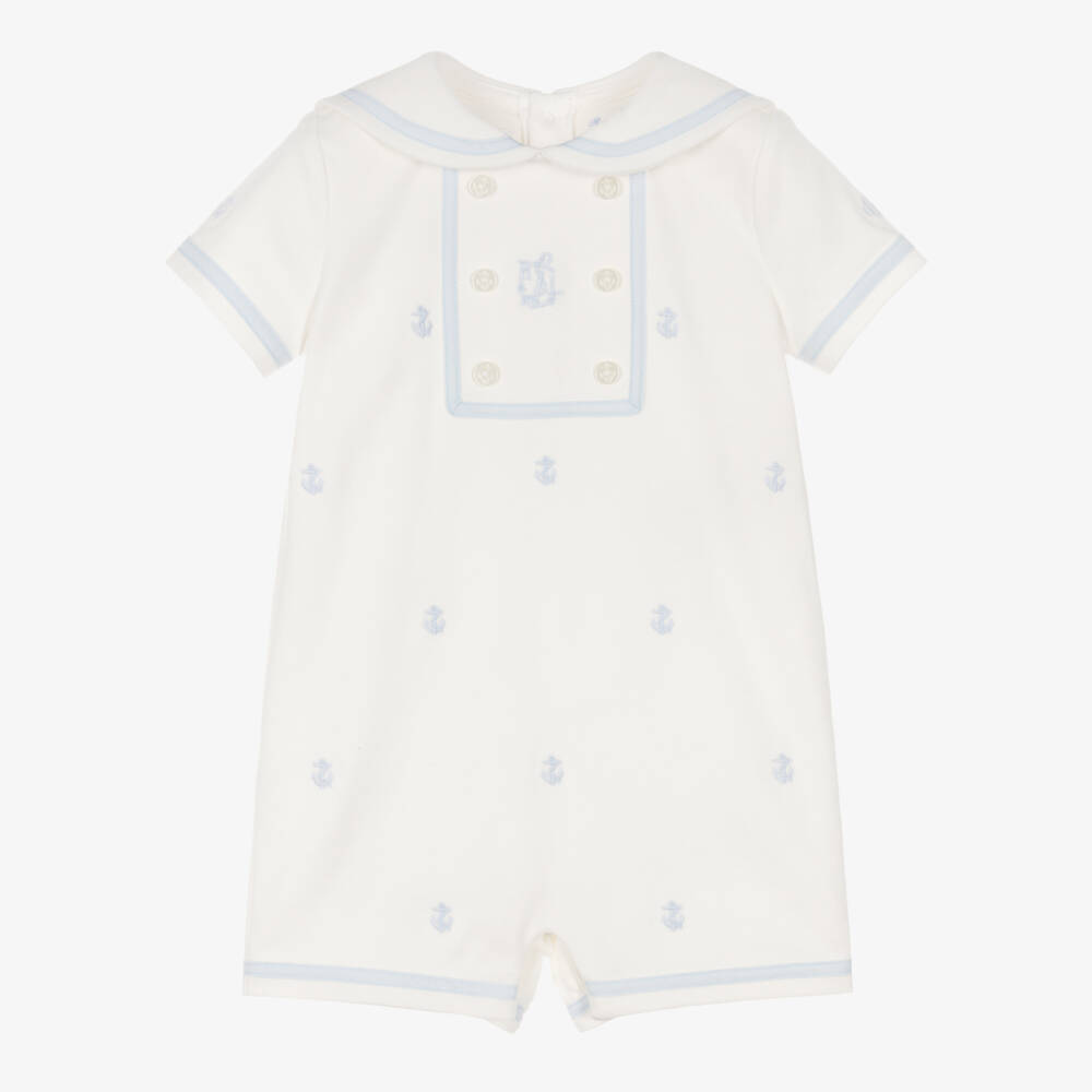 Ralph Lauren-Baby Boys White Cotton Shortie with Embroidered Anchors | Childrensalon