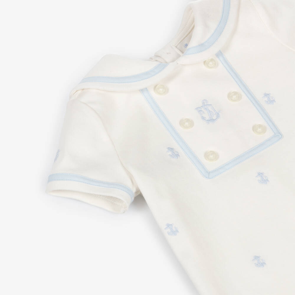 Ralph Lauren-Baby Boys White Cotton Shortie with Embroidered Anchors | Childrensalon