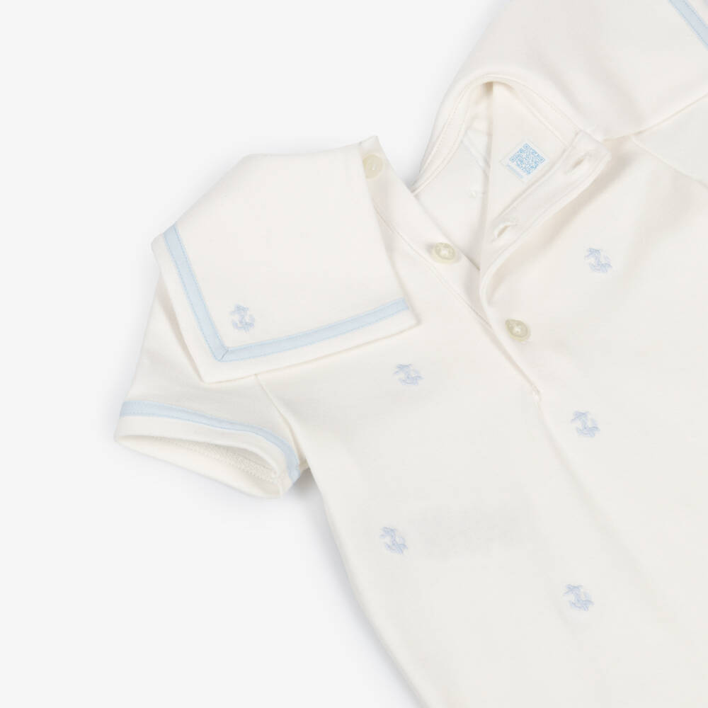 Ralph Lauren-Baby Boys White Cotton Shortie with Embroidered Anchors | Childrensalon