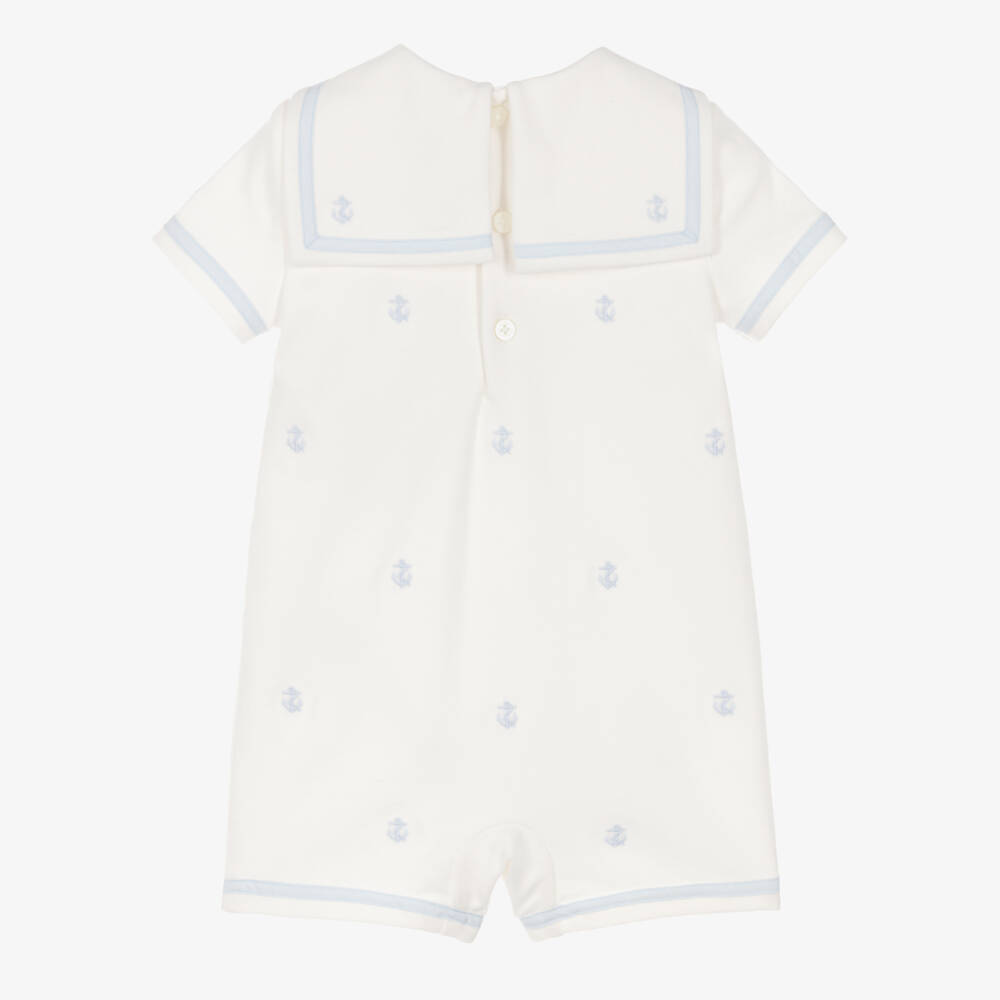 Ralph Lauren-Baby Boys White Cotton Shortie with Embroidered Anchors | Childrensalon
