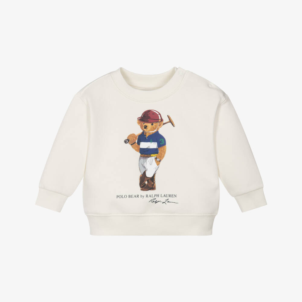Ralph Lauren-Baby Boys White Jersey Sweatshirt with Polo Bear Motif | Childrensalon