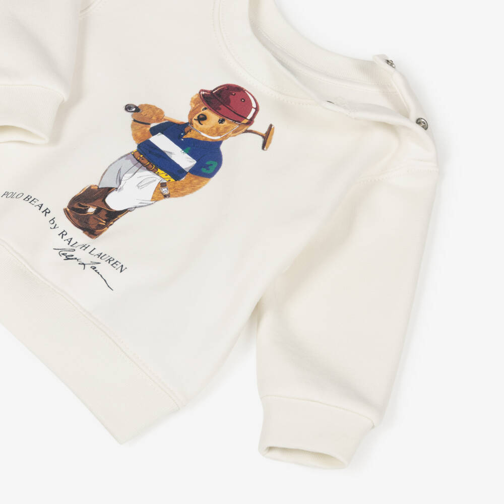 Ralph Lauren-Baby Boys White Jersey Sweatshirt with Polo Bear Motif | Childrensalon