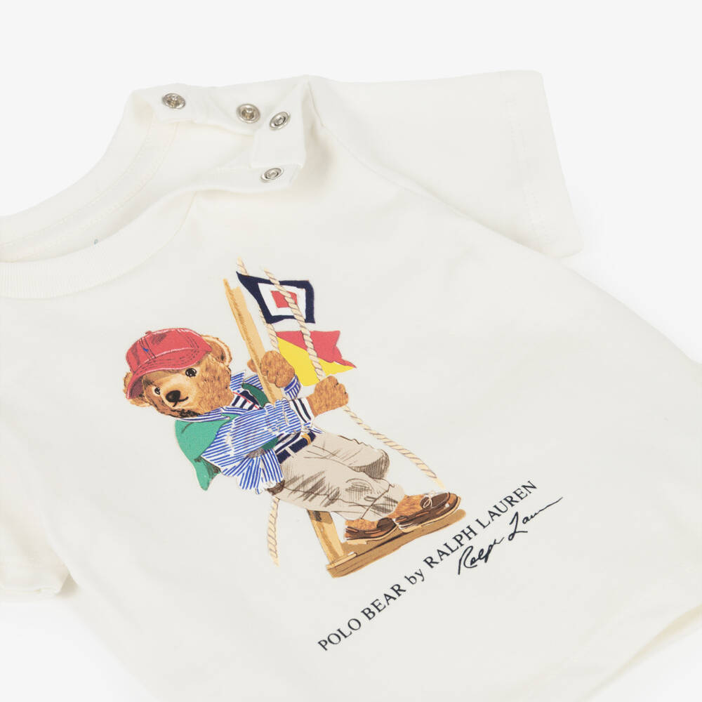 Ralph Lauren-Baby Boys White Nautical Polo Bear Cotton Jersey T-Shirt | Childrensalon