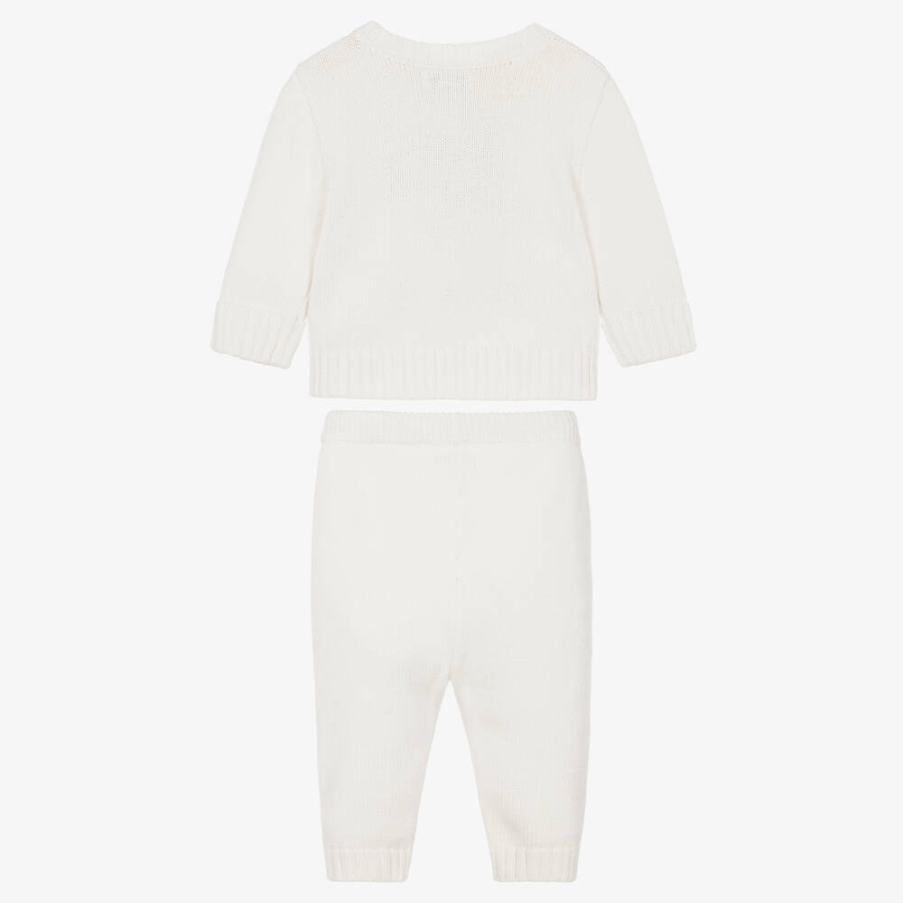Ralph Lauren-Baby Boys White Polo Bear Knit Trouser Set | Childrensalon