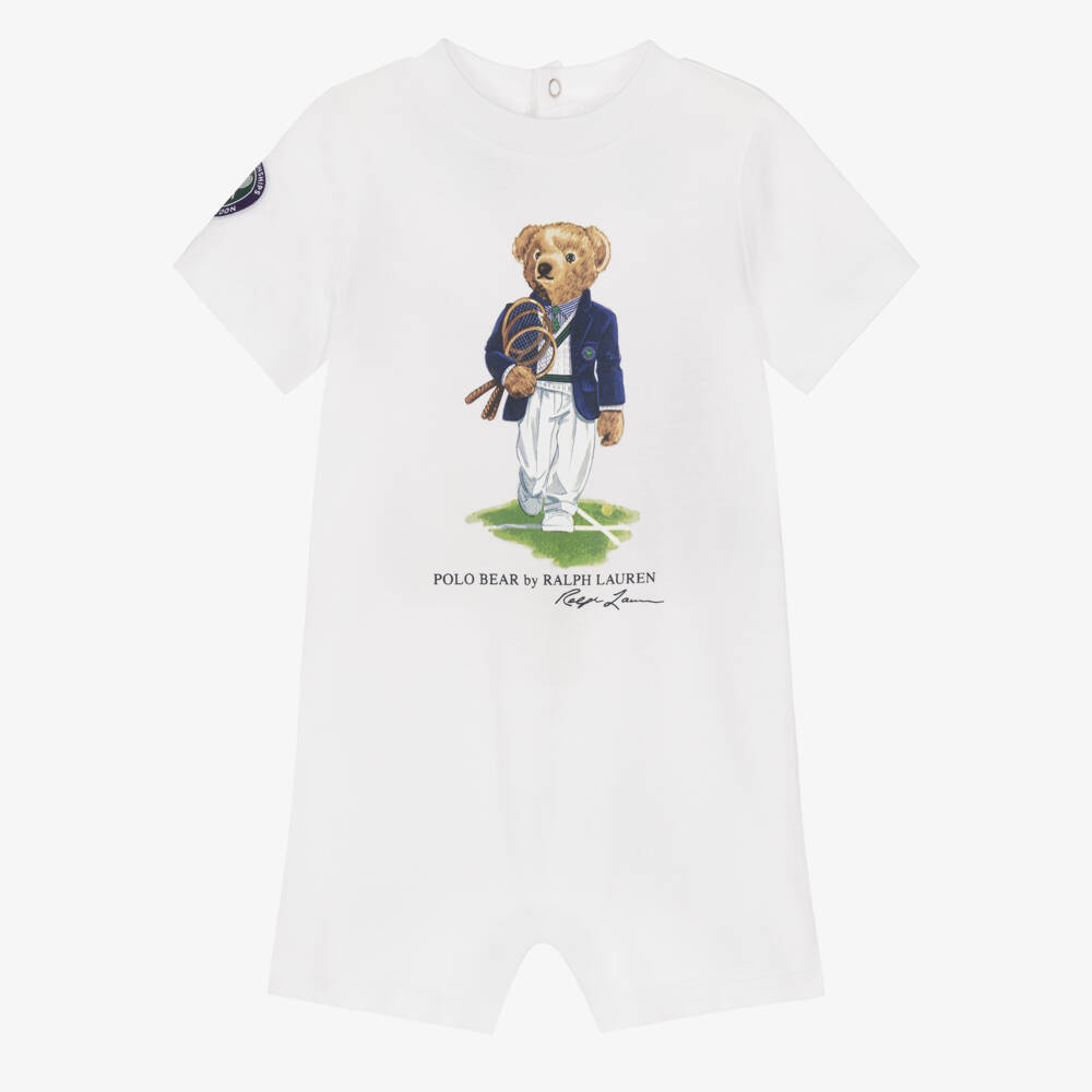 Ralph Lauren-Baby Boys White Wimbledon Collection Shortie with Polo Bear | Childrensalon