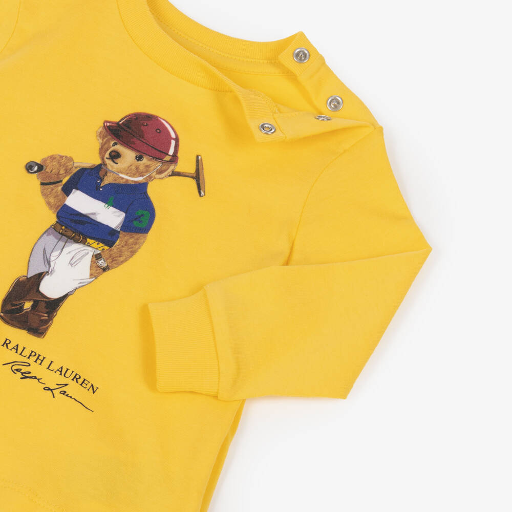 Ralph Lauren-بلوزة بأكمام طويلة قطن لون أصفر للأولاد الرضع | Childrensalon