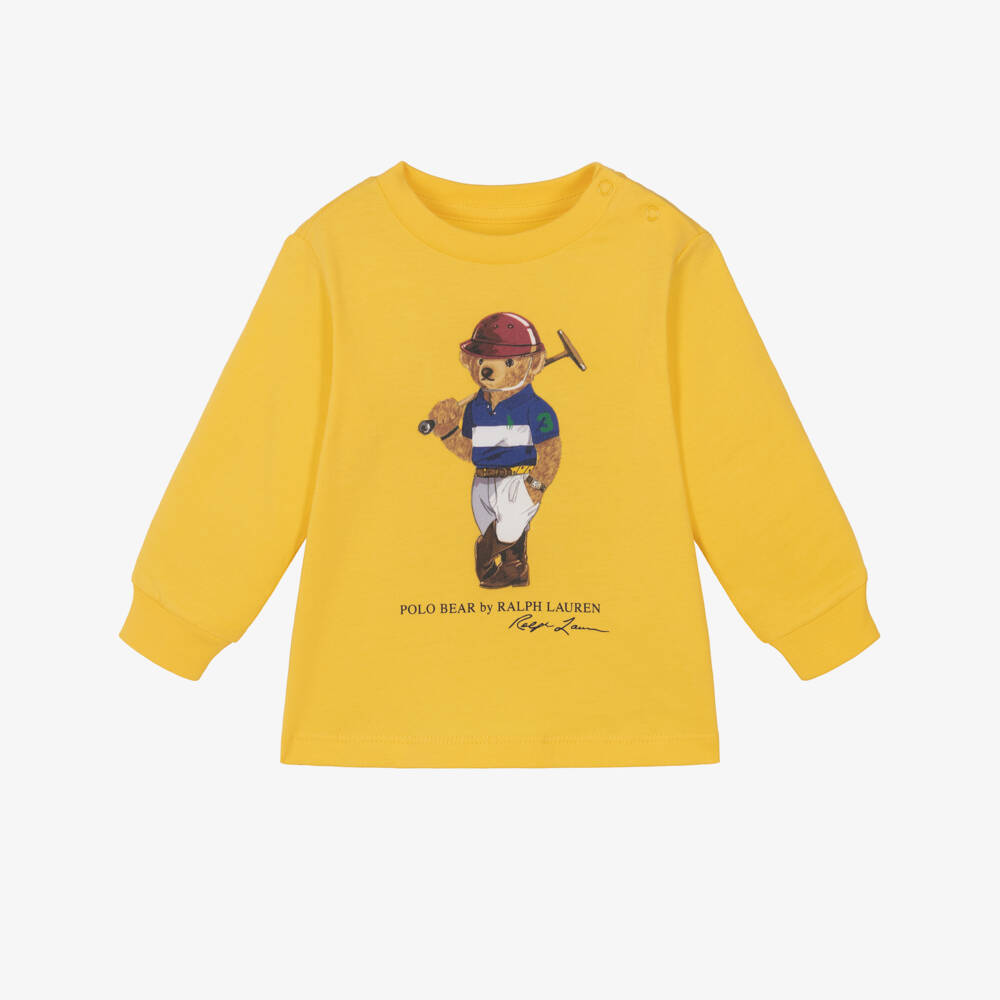 Ralph Lauren-بلوزة بأكمام طويلة قطن لون أصفر للأولاد الرضع | Childrensalon