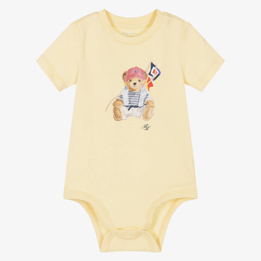 Ralph Lauren-Baby Boys Yellow Nautical Polo Bear Cotton Bodysuit | Childrensalon