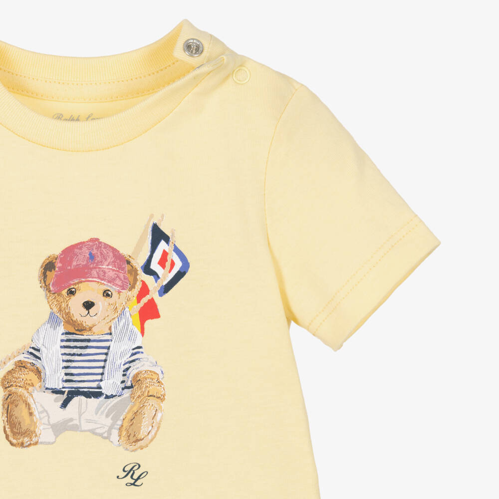 Ralph Lauren-Baby Boys Yellow Nautical Polo Bear Cotton Bodysuit | Childrensalon