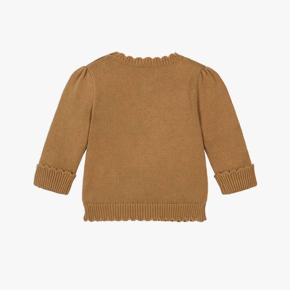 Ralph Lauren-Baby Girls Beige Polo Bear Knit Sweater | Childrensalon