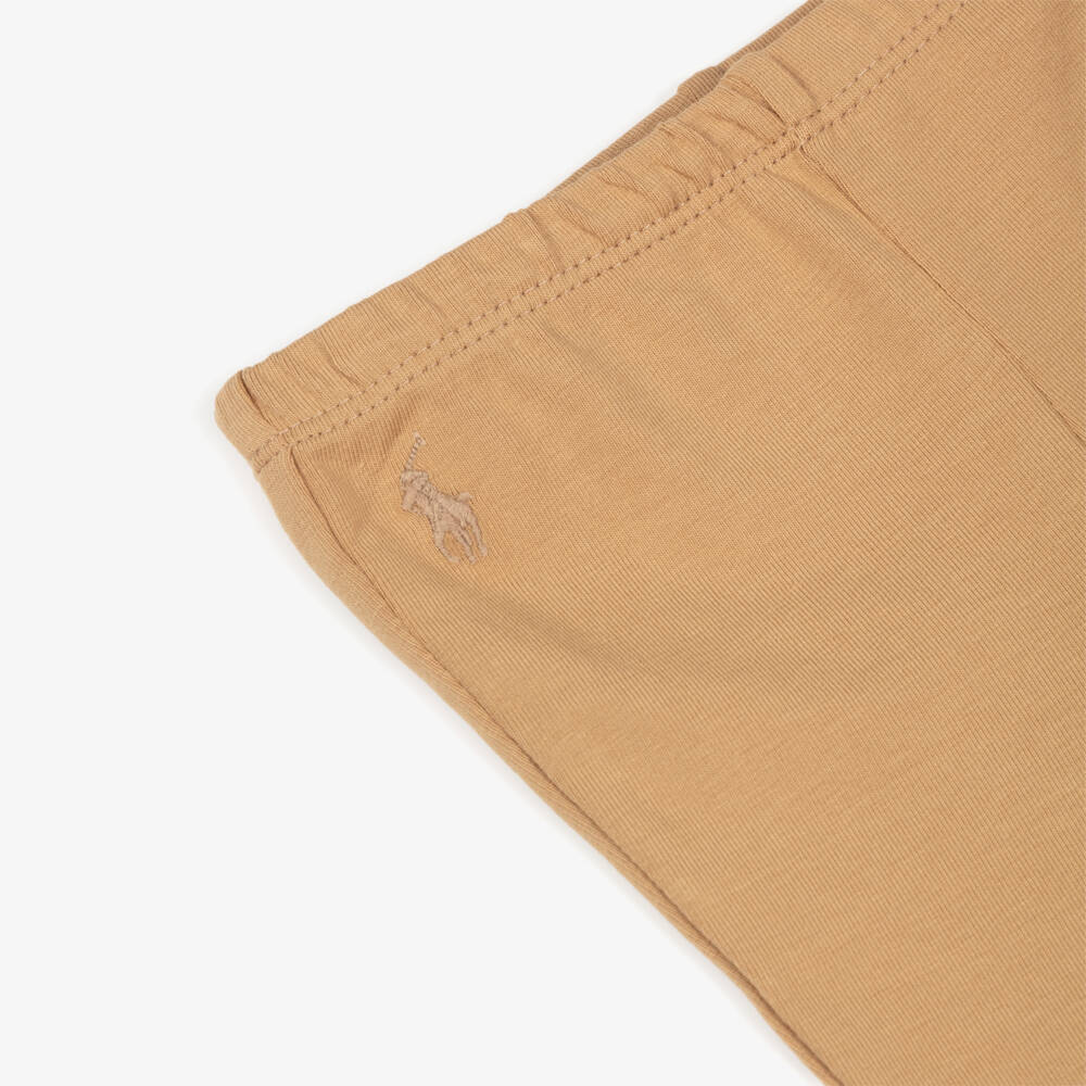 Ralph Lauren-Baby Girls Blue & Beige Cotton Polo Bear Leggings Set | Childrensalon