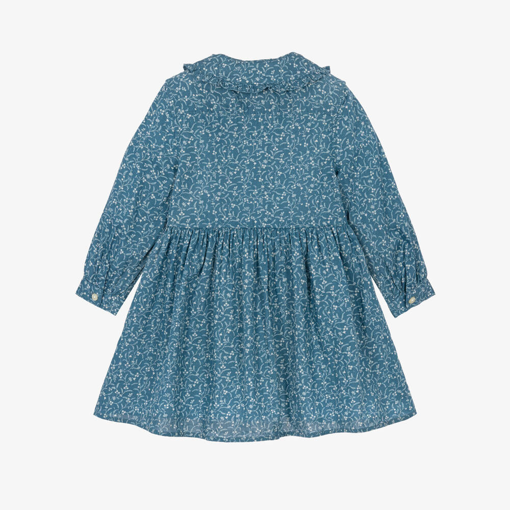 Ralph Lauren-Baby Girls Blue Cotton Floral Print Shirt Dress | Childrensalon