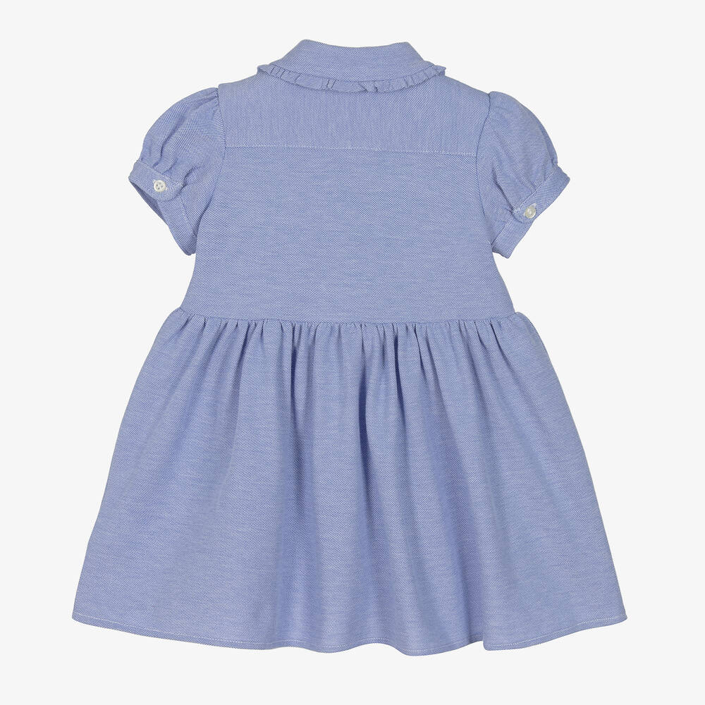 Ralph Lauren-Baby Girls Blue Cotton Polo Dress | Childrensalon