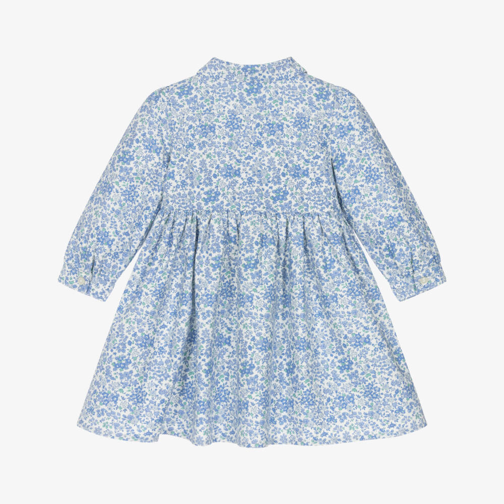 Ralph Lauren-Baby Girls Blue Floral Cotton Shirt Dress | Childrensalon