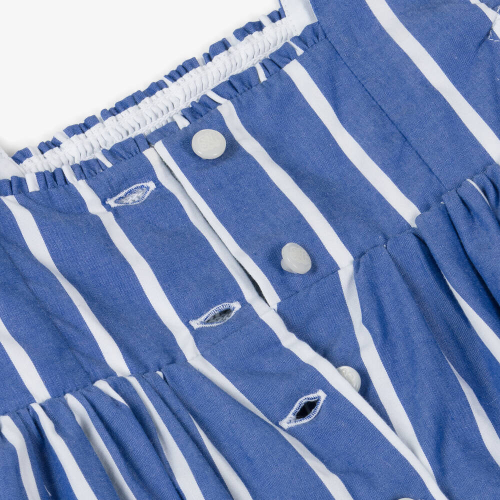 Ralph Lauren-Baby Girls Blue Striped Cotton Trouser Set | Childrensalon