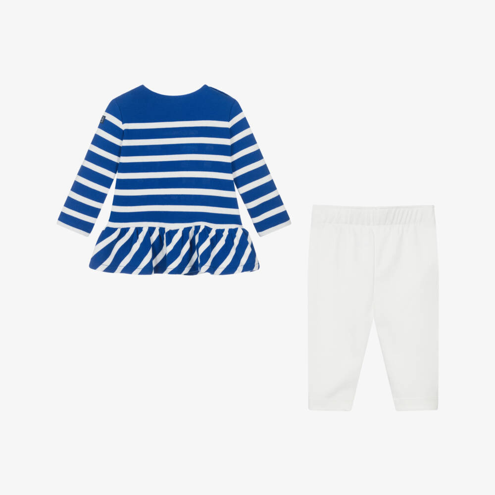 Ralph Lauren-Baby Girls Blue & White Cotton Leggings Set | Childrensalon