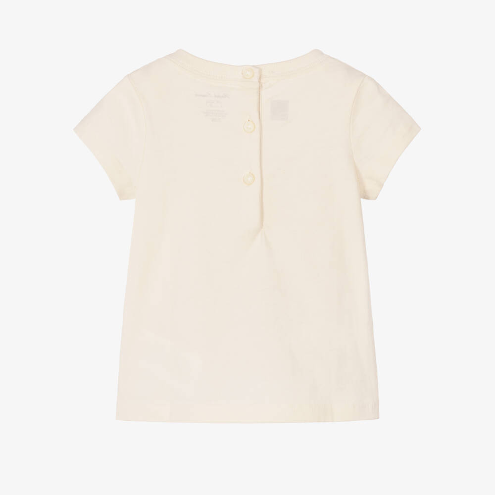 Ralph Lauren-Baby Girls Cream Polo Bear T-Shirt in Cotton Jersey | Childrensalon