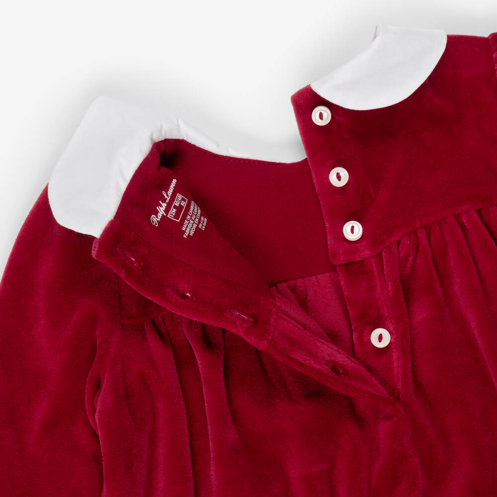 Ralph Lauren-Baby Girls Dark Red Velour Dress | Childrensalon