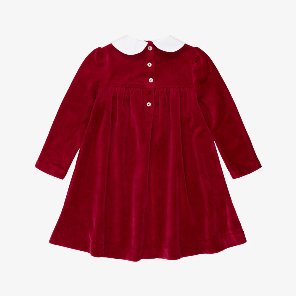 Ralph Lauren-Baby Girls Dark Red Velour Dress | Childrensalon