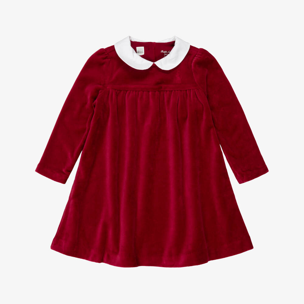 Ralph Lauren-Baby Girls Dark Red Velour Dress | Childrensalon