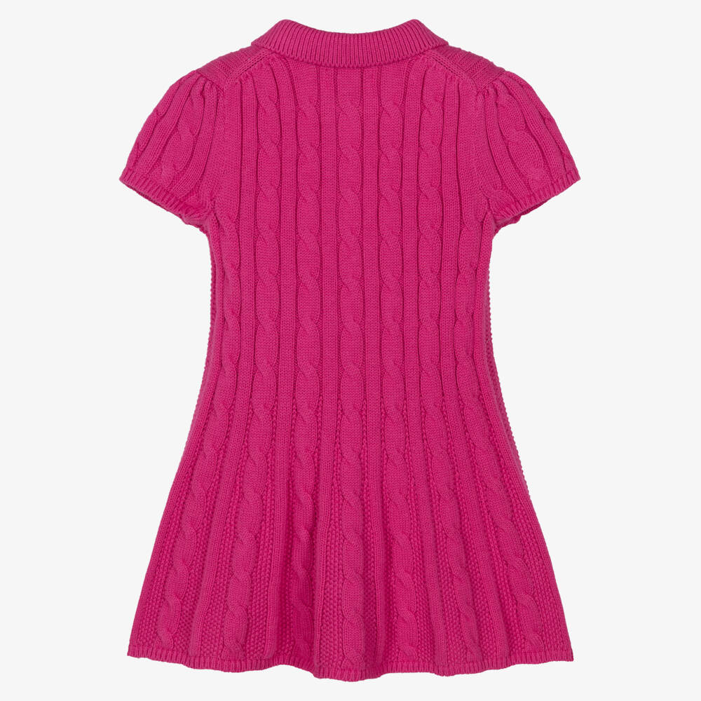 Ralph Lauren-Baby Girls Fuchsia Pink Cable Knit Short Sleeve Dress | Childrensalon