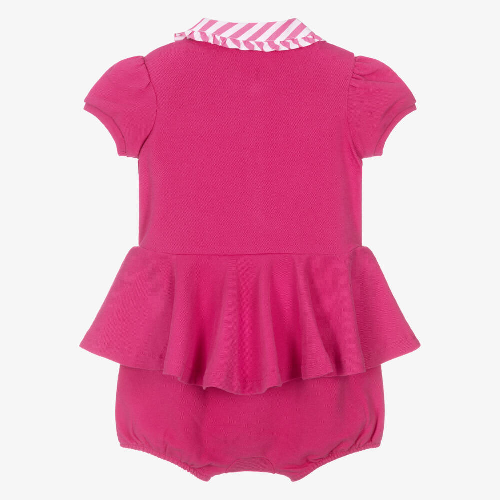 Ralph Lauren-Baby Girls Fuchsia Pink Cotton Piqué Shortie | Childrensalon
