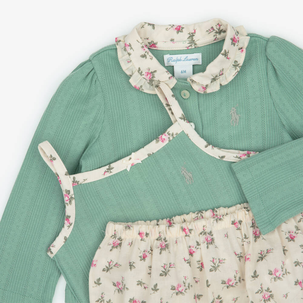 Ralph Lauren-طقم شورت قطن لون أخضر للبنات الرضع | Childrensalon