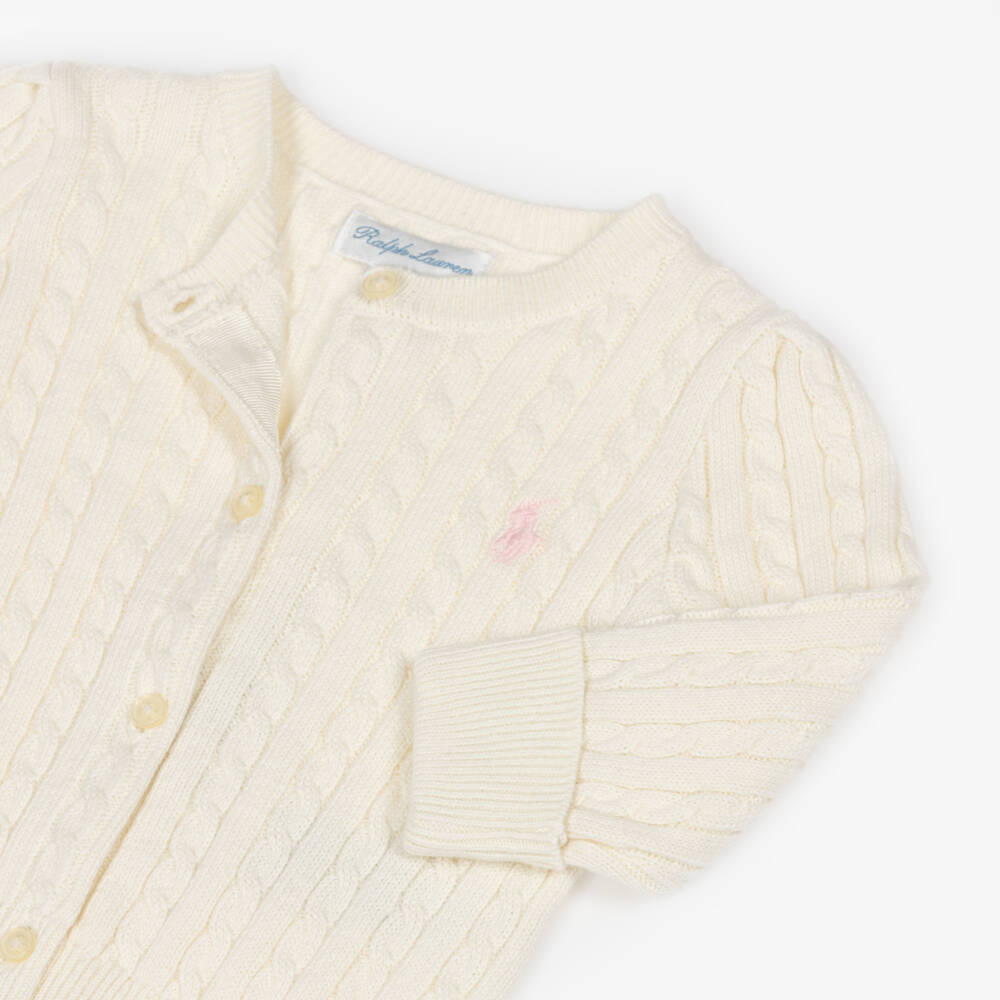 Ralph Lauren-كارديغان قطن محبوك لون عاجي للمولودات | Childrensalon