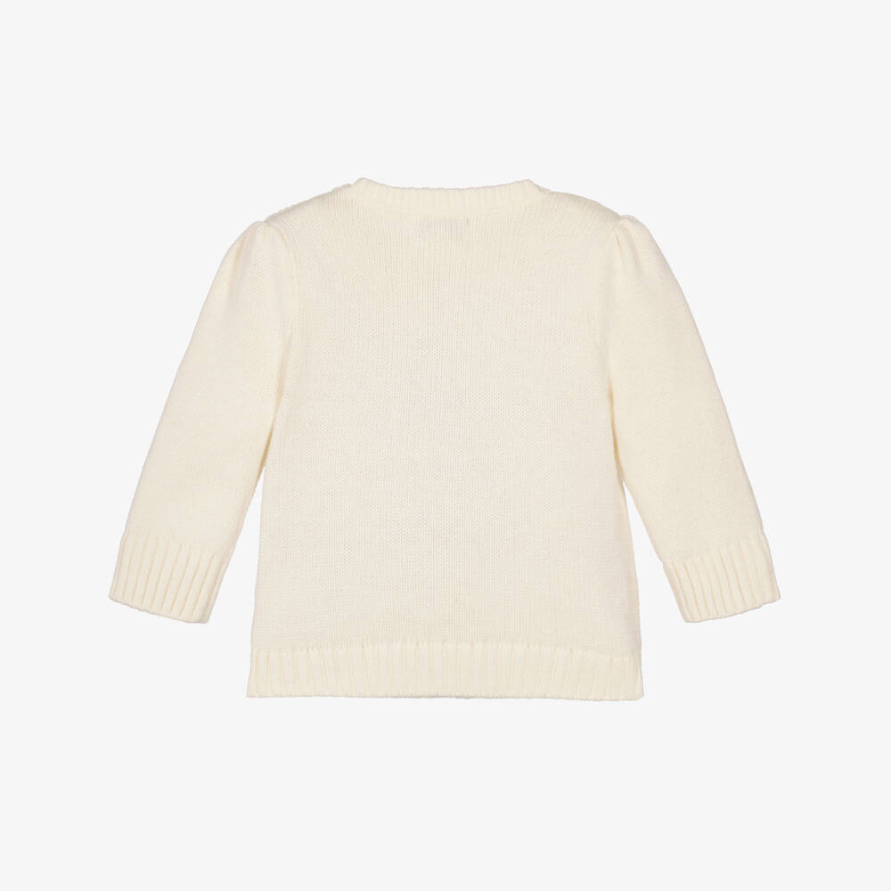 Ralph Lauren-Baby Girls Ivory Cotton Dog Sweater | Childrensalon