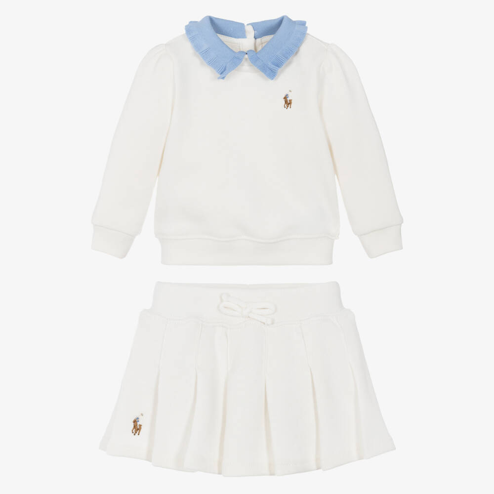 Ralph Lauren-Baby Girls Ivory Cotton Sweatshirt & Skirt Set | Childrensalon