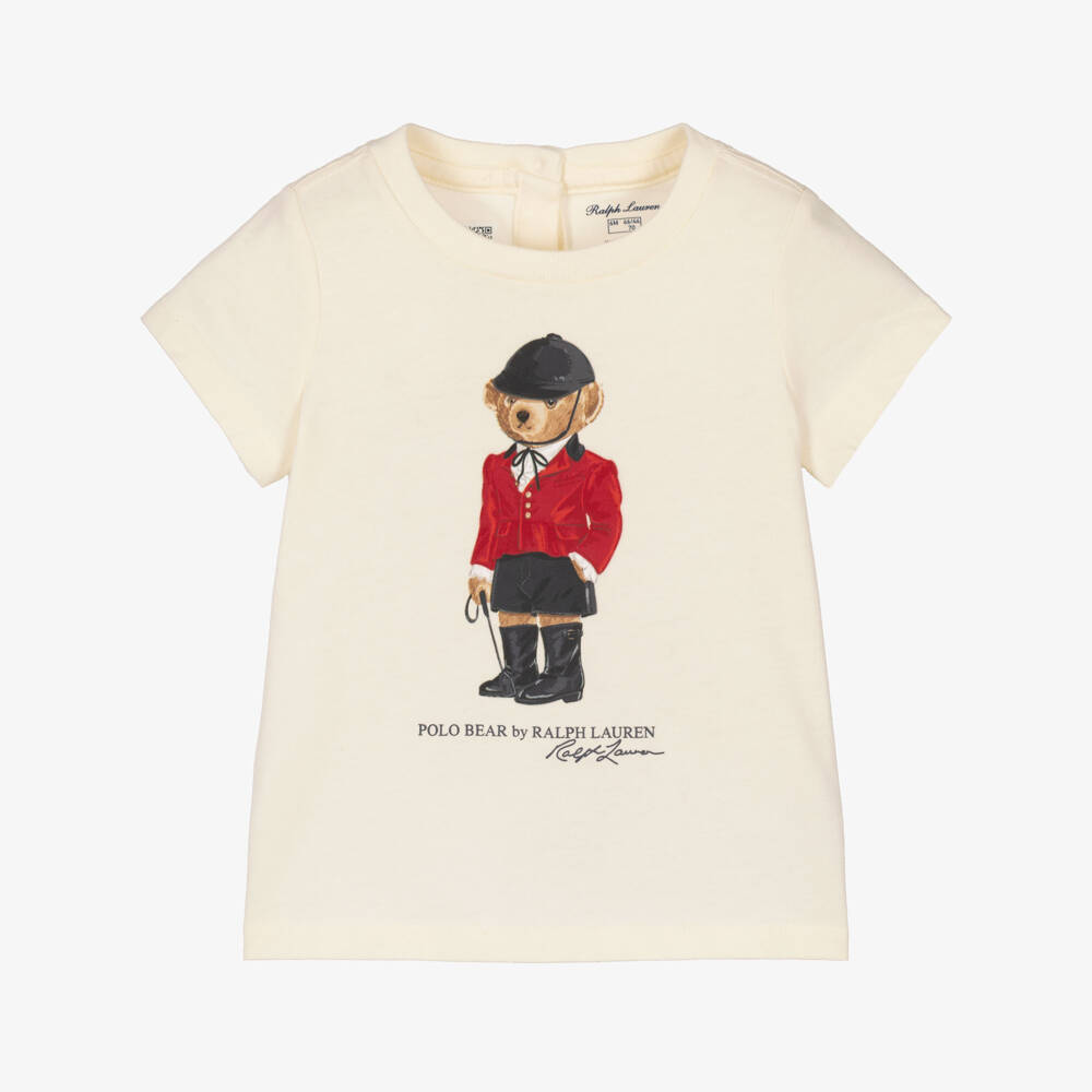 Ralph Lauren-Baby Girls Ivory Equestrian Polo Bear T-Shirt | Childrensalon