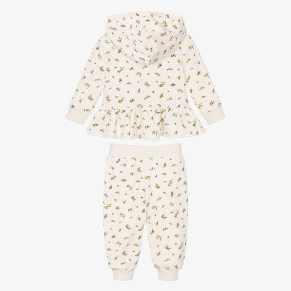 Ralph Lauren-Baby Girls Ivory Floral Print Velour Tracksuit | Childrensalon